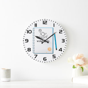 Water Polo Doodle Sketch Hand-Drawn Water Sport  Large Clock