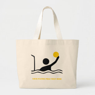 Water polo player black silhouette custom large tote bag