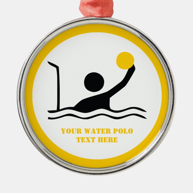 Water polo player black silhouette custom metal tree decoration (Front)