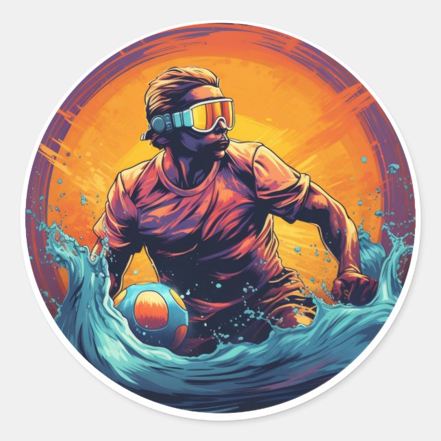 Water Polo Player Colourful Waterpolo Classic Round Sticker (Front)