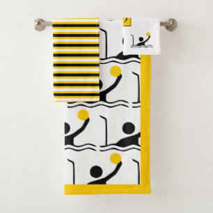 Water polo player silhouette and monogram bath towel set
