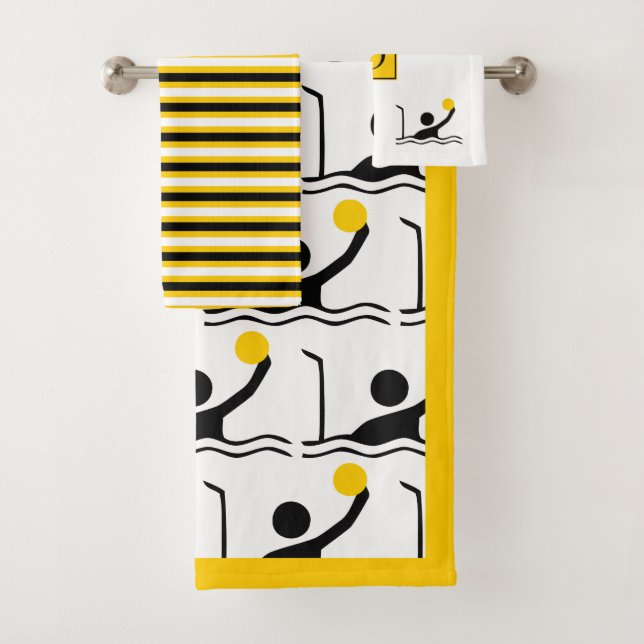 Water polo player silhouette and monogram bath towel set (Insitu)