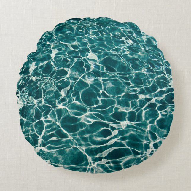 Water pool ocean blue green round cushion (Front)