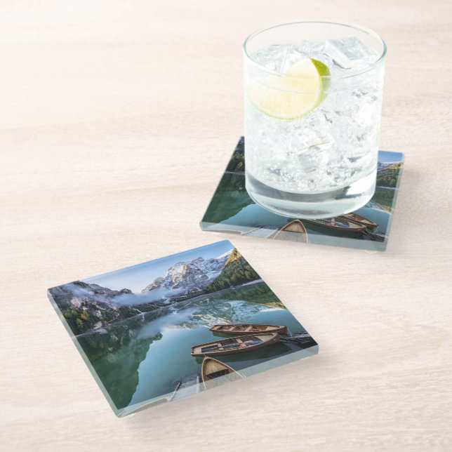 Water | Pragser Wildsee Dolomites Italy Glass Coaster (Angled)