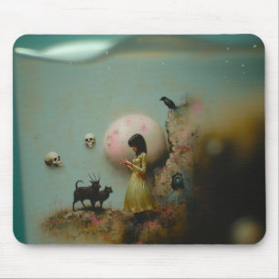 Water Priestess Raven Occult Dark Witchy AI Art Mouse Pad