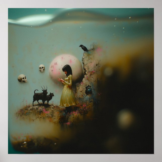 Water Priestess Raven Witchy AI Art Matte Value Poster (Front)