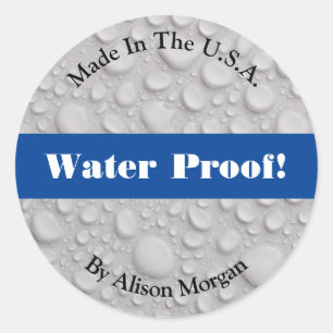 Water Proof, DIY 3 Text Lines & Photo Deep Blue Classic Round Sticker