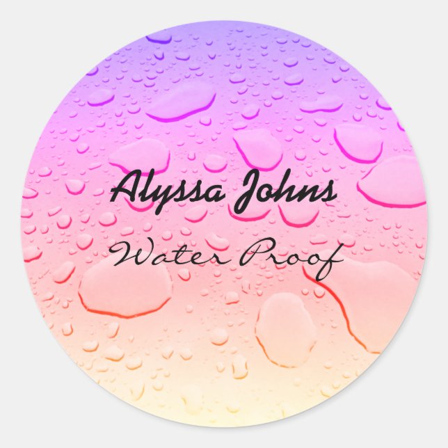 Water Proof Splash Free Rose Gold Pink Custom Name Classic Round Sticker (Front)