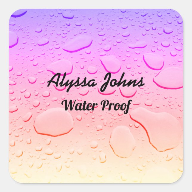 Water Proof Splash Free Rose Gold Pink Custom Name Square Sticker (Front)
