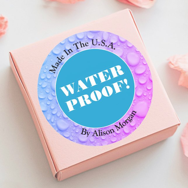 Water Proof White Text, 3 Text Lines, Photo Classic Round Sticker (Creator Uploaded)