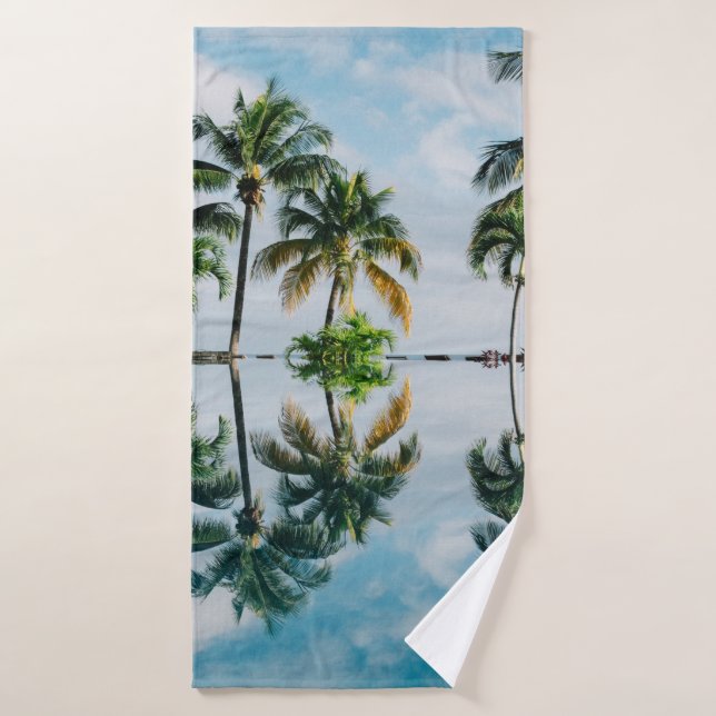 WATER REFLECTION OF COCONUT PALM TREES BATH TOWEL (Bath Towel)