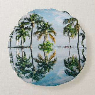 WATER REFLECTION OF COCONUT PALM TREES ROUND CUSHION