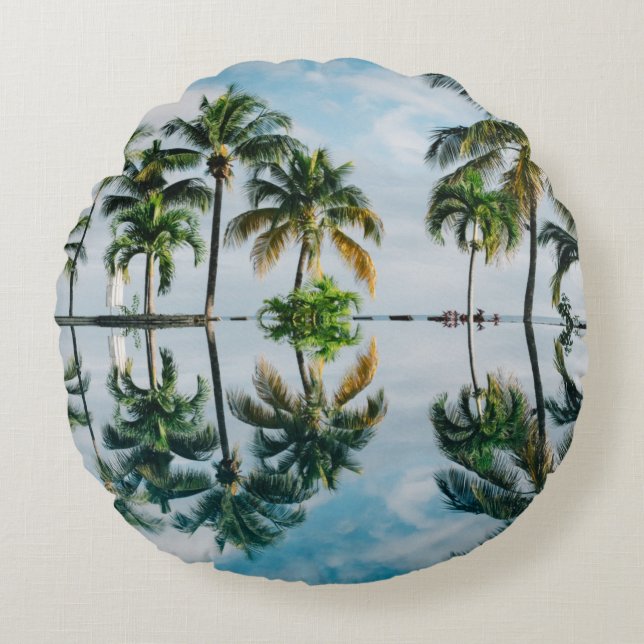 WATER REFLECTION OF COCONUT PALM TREES ROUND CUSHION (Front)