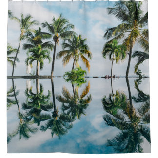 WATER REFLECTION OF COCONUT PALM TREES SHOWER CURTAIN