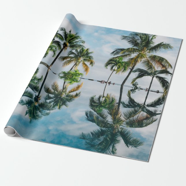 WATER REFLECTION OF COCONUT PALM TREES WRAPPING PAPER (Unrolled)