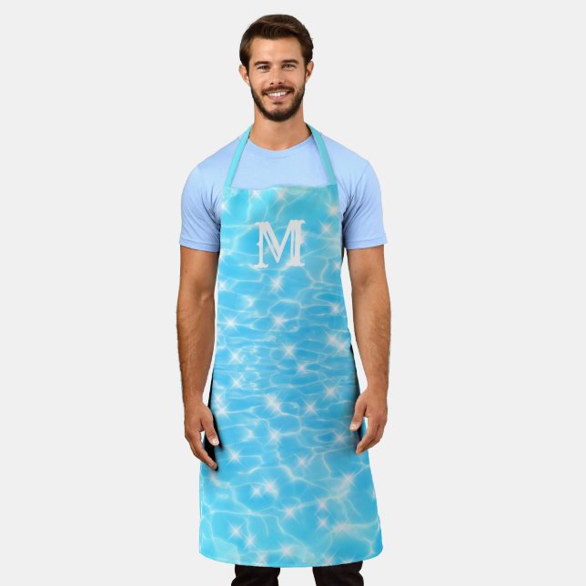 Water ripples water texture cool monogram initial  apron (Worn)