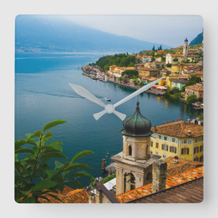 Water San Benedetto Church Lake Garda, Italy Square Wall Clock