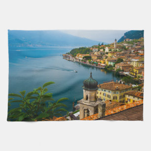 Water San Benedetto Church Lake Garda, Italy Tea Towel