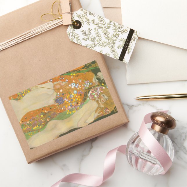 Water Serpents II by Gustav Klimt, Art Nouveau Rectangular Sticker (Gifting)