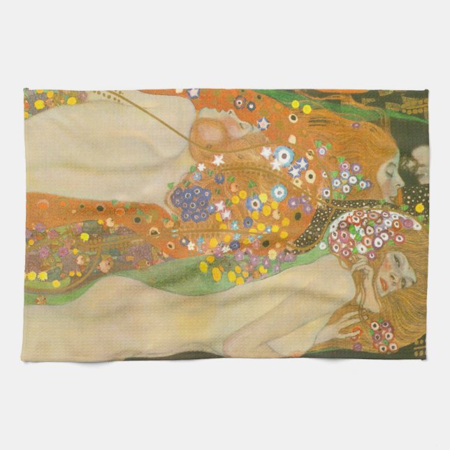 Water Serpents II by Gustav Klimt, Art Nouveau Tea Towel (Horizontal)
