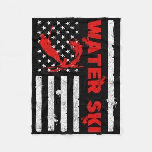 Water Ski American Flag Beachsports Wave Lover Wat Fleece Blanket