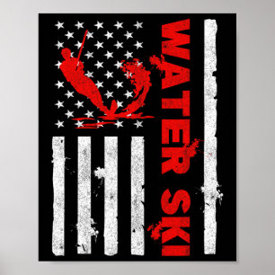 Water Ski American Flag Beachsports Wave Lover Wat Poster