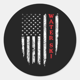 Water Ski Distressed American Flag July 4th Water  Classic Round Sticker