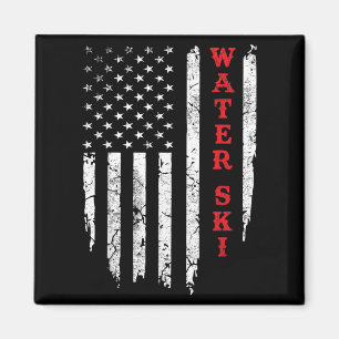 Water Ski Distressed American Flag July 4th Water Magnet