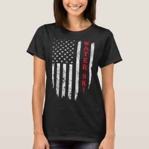 Water Ski Distressed American Flag July 4th Water T-Shirt