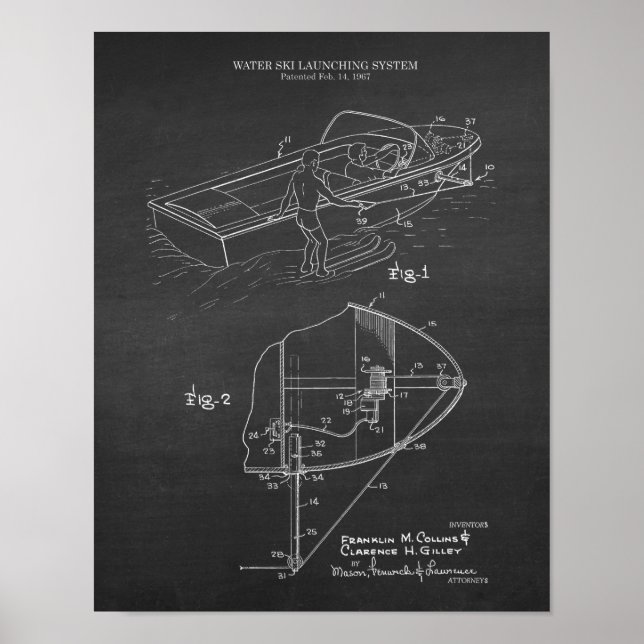 Water Ski Patent no. 3 Lake house wall art (Front)