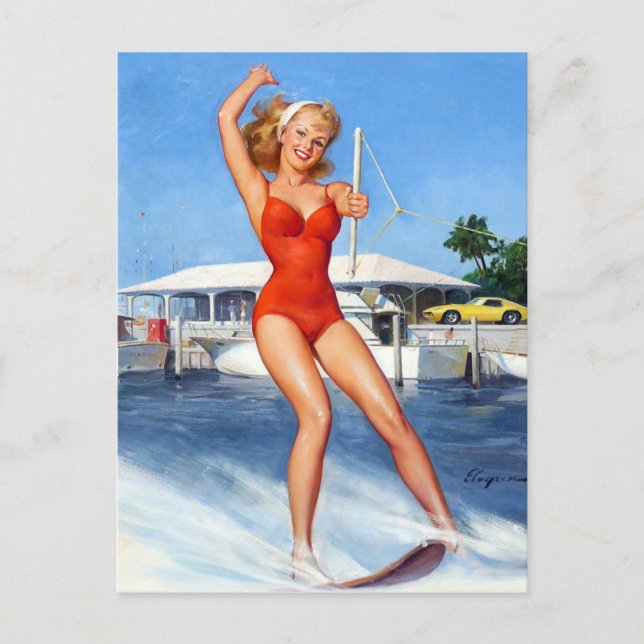 Water Ski Pin Up Postcard (Front)