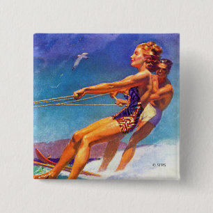 Water Skier by McClelland Barclay 15 Cm Square Badge