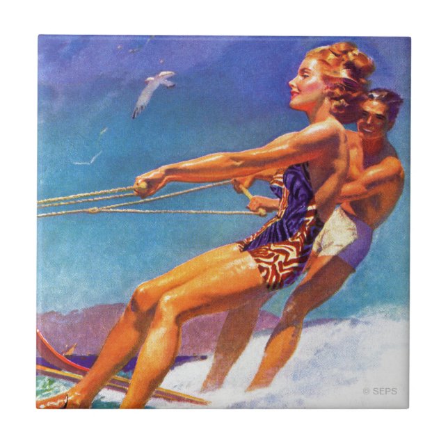 Water Skier by McClelland Barclay Ceramic Tile (Front)