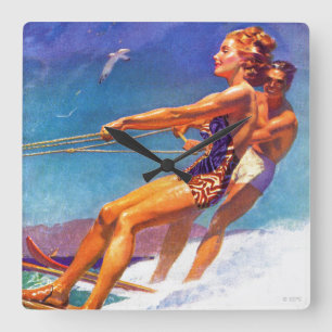 Water Skier by McClelland Barclay Square Wall Clock