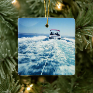 Water Skiing Behind Speed Boat Ceramic Ornament