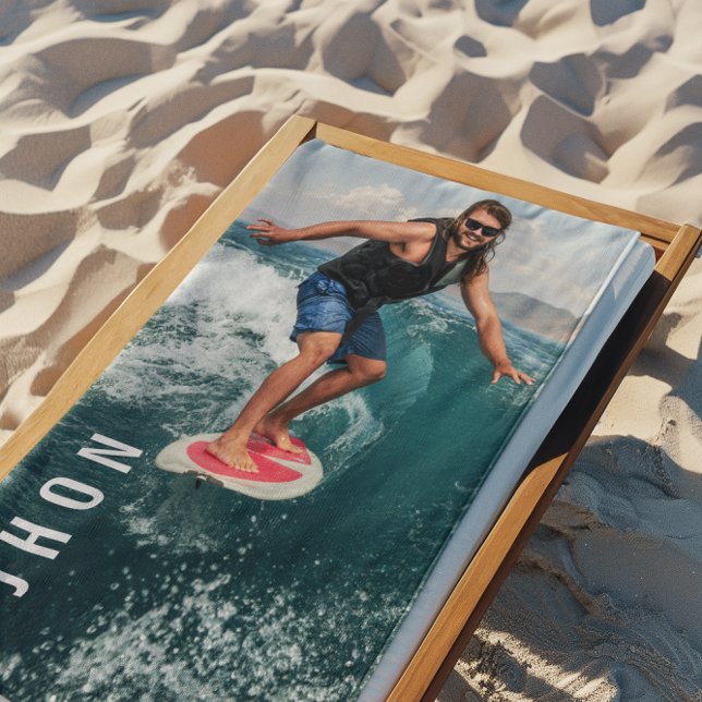 Water Skiing Blue Wave Beach Summer Custom Name Towel (Creator Uploaded)