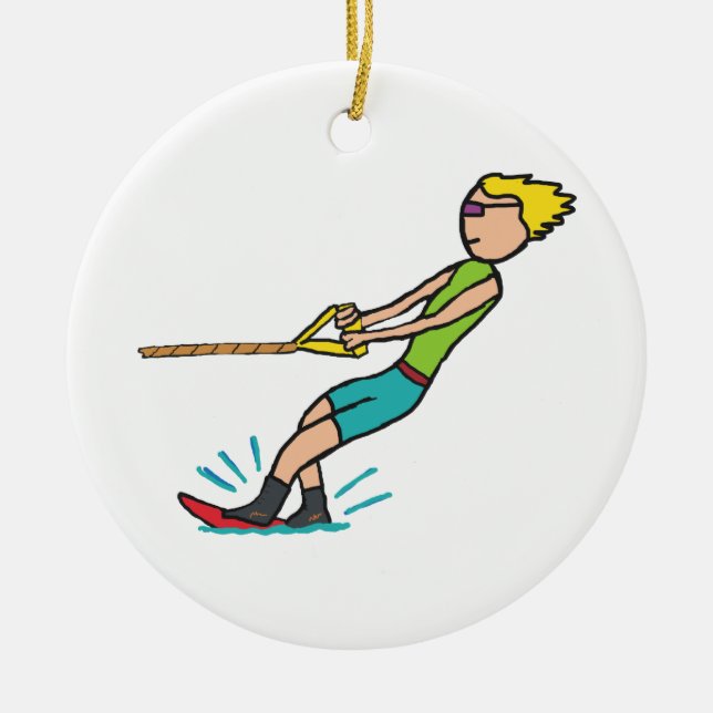 Water Skiing Ceramic Ornament (Front)