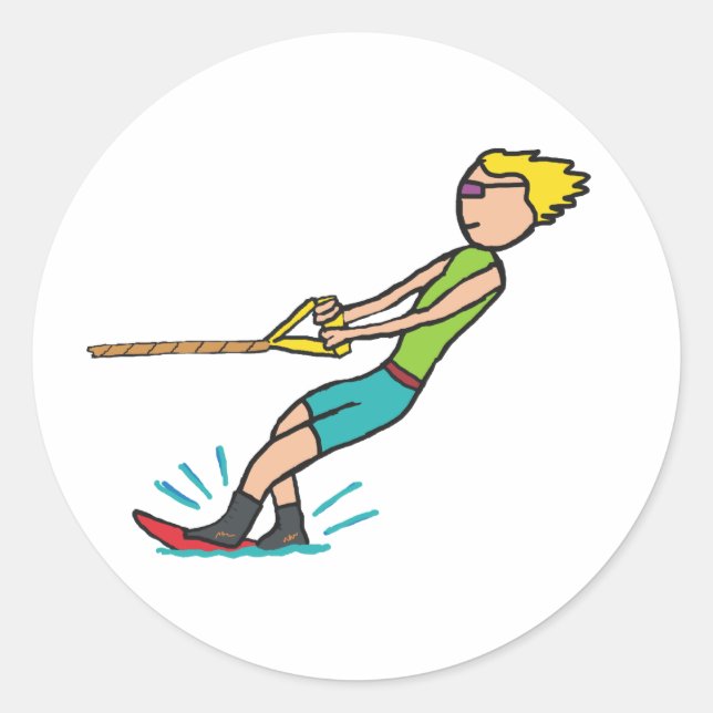 Water Skiing Classic Round Sticker (Front)