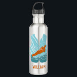 Water Skiing Life Jacket Graphic Personalised 710 Ml Water Bottle<br><div class="desc">Create a personalised gift that's perfect for water-skiers and water sports enthusiasts. This water bottle features an illustration of a water-skier in orange,  light blue and teal blue set in the shape of a life jacket vest. Below is a spot to add a name in coordinating orange.</div>