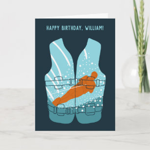 Water Skiing Life Jacket Graphic Personalised Card