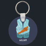 Water Skiing Life Jacket Graphic Personalised Key Ring<br><div class="desc">Create a personalised gift that's perfect for water-skiers and water sports enthusiasts. This keychain features an illustration of a water-skier in orange, light blue and teal blue set in the shape of a life jacket vest against a navy blue background. Below is a spot to add a name in white...</div>