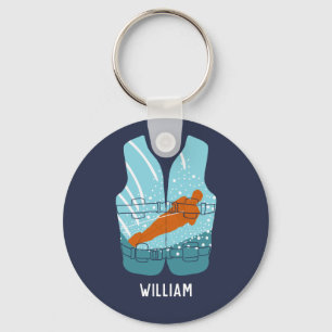 Water Skiing Life Jacket Graphic Personalised Key Ring