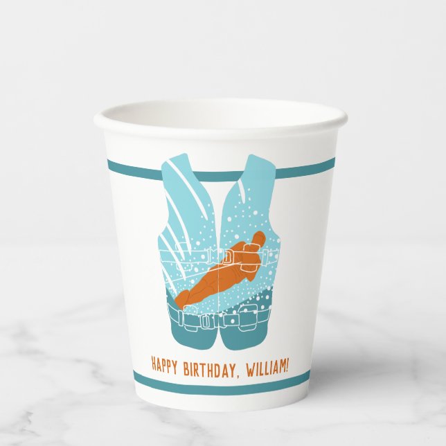 Water Skiing Life Jacket Graphic Personalised Paper Cups (Front)