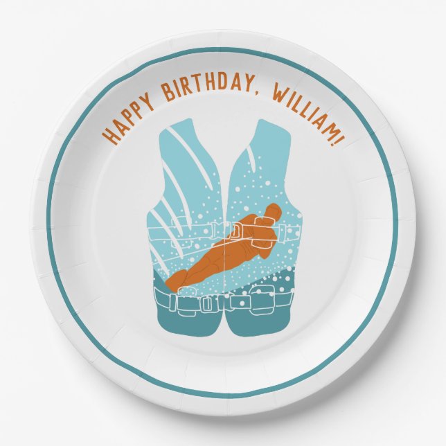 Water Skiing Life Jacket Graphic Personalised Paper Plate (Front)