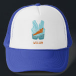 Water Skiing Life Jacket Graphic Personalised Trucker Hat<br><div class="desc">Create a personalised gift that's perfect for water-skiers and water sports enthusiasts. This baseball hat or trucker's cap features an illustration of a water-skier in orange, light blue and teal blue set in the shape of a life jacket vest. Below is a spot to add a name in coordinating orange....</div>