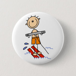 Water Skiing Stick Figure 6 Cm Round Badge
