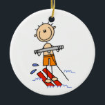 Water Skiing Stick Figure Ceramic Ornament<br><div class="desc">A stick figure boy water skis on cute stick figure water skiing T-shirts,  mugs,  mousepads,  cards,  stickers,  and more,  great for anyone who loves the beach and water skiing,  can be customised with text or a name!</div>