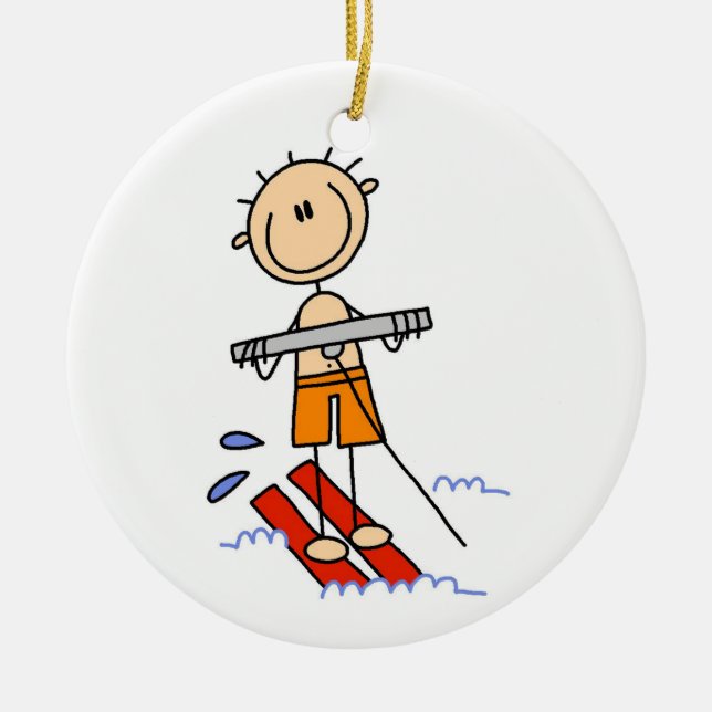 Water Skiing Stick Figure Ceramic Ornament (Front)