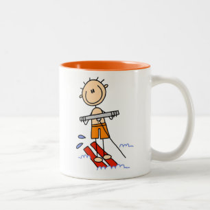 Water Skiing Stick Figure Two-Tone Coffee Mug