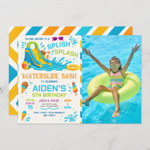 Water Slide Bash Editable Water Slide Photo Invitation